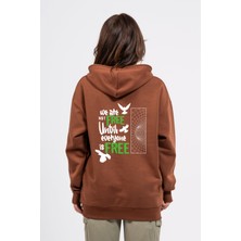 Oversize Sırtta Not Free Baskılı Hoodie
