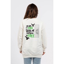 Oversize Sırtta Not Free Baskılı Sweatshirt