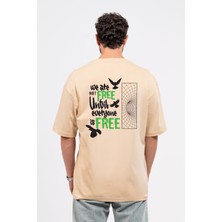 Oversize Sırtta Not Free Baskılı Tshirt