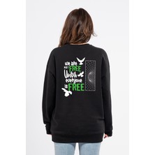 Oversize Sırtta Not Free Baskılı Sweatshirt
