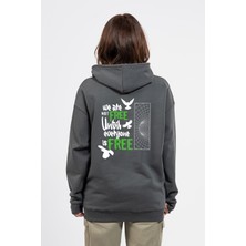 Oversize Sırtta Not Free Baskılı Hoodie