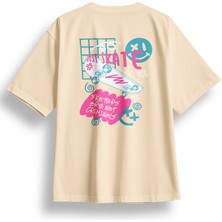 Oversize Just Skate Baskılı Tshirt