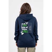 Oversize Sırtta Not Free Baskılı Hoodie