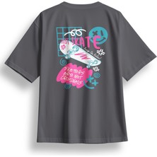 Oversize Just Skate Baskılı Tshirt