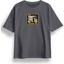 Oversize Enjoy The Ride Baskılı Tshirt