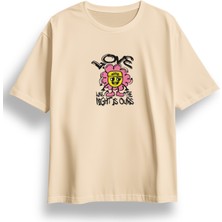 Oversize Like Flower Baskılı Tshirt