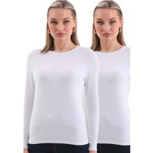 Penye Bizden Kadın Modal  Tişört 2'li Paket-Beyaz-Beyaz