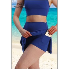 Mini Şort Etek Görünümü Etek Içi Şortlu Cepli Spor Tasarım Tenis Deniz Havuz Fitness Mavi 1107
