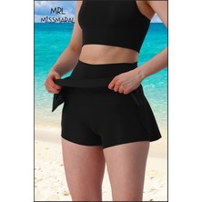 Mini Şort Etek Görünümü Etek Içi Şortlu Cepli Spor Tasarım Tenis Deniz Havuz Fitness SIYAH1107
