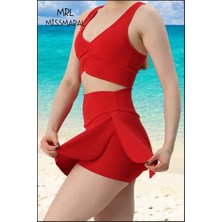 Mini Şort Etek Görünüm Içi Sabit Şortlu Cepli Spor Tasarım Tenis Deniz Havuz Fitness Kırmızı 1107