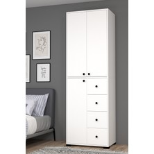 Mobilique Bükreş No.2 4 Çekmeceli Beyaz Dolap 213 cm Yükseklik Modern Tasarım Suntalam Malzeme