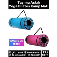 Özel Çift Taraflı Kaymaz Silinebilir Yoga Meditasyon Fitness Kamp Minderi 10 mm Askılı Mat 2'li Set