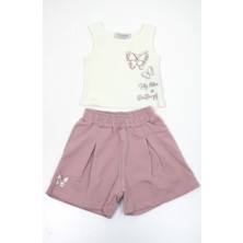 Kız Çocuk Kelebek Baskılı Crop Şortlu Takım