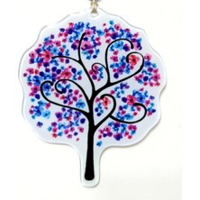 Hayat Ağacı Nazar Boncuklu Kır Çiçeği Desenli Renkli Cam Duvar Süsü