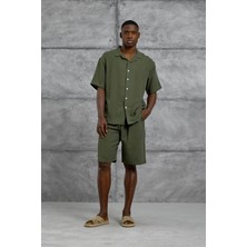 Haki Nmrc Müslin Kısa Kol Oversize Gömlek