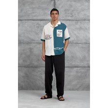 Mavi Krem Cepli Oversize Gömlek
