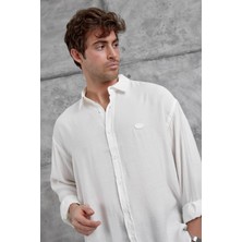 Beyaz Modal Kumaş Oversize Gömlek