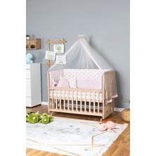 Bamgidoo Ahşap Beşik Anne Yanı Beşik Organik 60X120 - Pembe Balina Uyku Seti + Yataklı