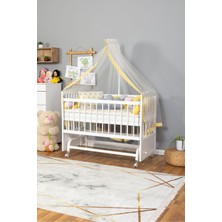 Bamgidoo Ahşap Anne Yanı Bebek Beşiği Yeni Doğan Portatif Beşik 60X120 Örgü Uyku Setli-Tekerlekli