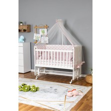 Bamgidoo Ahşap Bebek Beşiği Beyaz 70X130-PEMBE Tekerlekli Doğal Malzeme ile Ergonomik Yapı