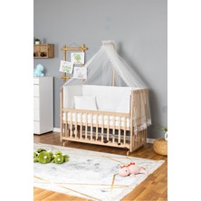 Bamgidoo Ahşap Beşik Anne Yanı Beşik Organik 60X120 - Beyaz Güpür Uyku Seti + Yataklı