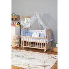 Bamgidoo Ahşap Beşik Anne Yanı Beşik Organik(Boyasız) 60X120-KREM Nakış(Yazısız) Uyku Seti + Yatak