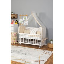 Bamgidoo Mobilya Bamgidoo Ahşap Beşik Beyaz 60X120 Tekerlekli Konforlu Tasarım ile Anne Yanı Kullanım İçin