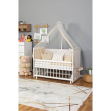 Bamgidoo Ahşap Anne Yanı Yeni Doğan Bebek Beşiği 60X120 Krem Prens ( Erkek ) Uyku Seti Yatak