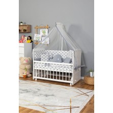 Bamgidoo Ahşap Beşik Anne Yanı Beşik Beyaz) 60X120 - Gri Balina Uyku Seti Yatak