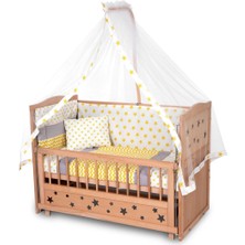 Bamgidoo Ahşap Beşik Anne Yanı Beşik Organik (Boyasız) 60X120 - Sarı Yıldız Tek Yastıklı Uyku Seti Yatak
