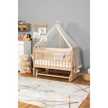 Bamgidoo Ahşap Beşik Anne Yanı Beşik Organik(Boyasız) 60X120-KREM Nakış(Yazısız) Uyku Seti + Yatak
