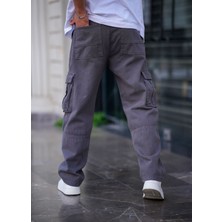Erkek Kargo Cep Baggy Pantolon Füme Rengi