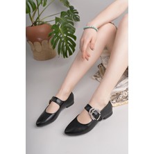 Nesil Shoes Swell 01453 Siyah Tokası Taşlı Kadın Babet