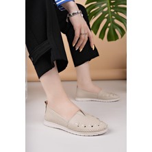 Nesil Shoes Knc 022 Bej Hakiki Soft Deri Kadın Ayakkabı