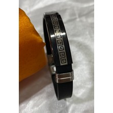 Çelik Siyah Kordonlu Erkek Bileklik