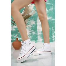 Benetton 30939 Beyaz Kalın Taban Uzun Kadın Sneakers