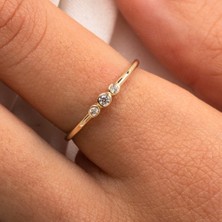 Fasek Gold Gümüş Yüzük - Tria Swarovski Taşlı Modern Evlilik Teklifi Yüzüğü - Minimal Hediyelik Gümüş Yüzük