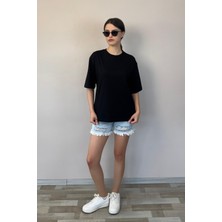Kadın Oversize Tişört-Siyah