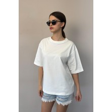 Kadın Oversize Tişört-Beyaz