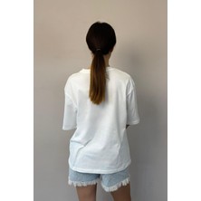 Kadın Oversize Tişört-Beyaz