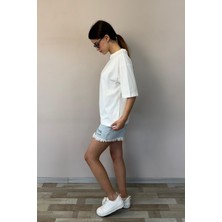 Kadın Oversize Tişört-Beyaz