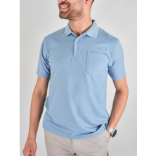 Erkek Yakalı Cepli Waffle Buz Mavi Baba Tshirt