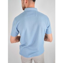 Erkek Yakalı Cepli Waffle Buz Mavi Baba Tshirt