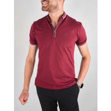 Coonless Fermuarlı Bordo Yakalı Tshirt