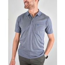 Erkek Yakalı Cepli Penye Açık Lacivert Baba Tshirt