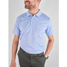 Erkek Yakalı Cepli Penye Mavi Baba Tshirt