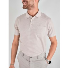 Erkek Yakalı Cepli Waffle Taş Bej Tshirt