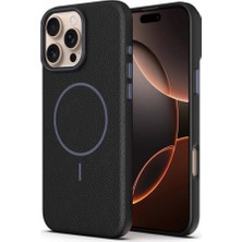 Gpack iPhone 14 Pro Max Uyumlu Kılıf Deri Desen M-Safe Özellikli Lichee Silikon Siyah