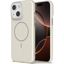 Gpack iPhone 14 Uyumlu Kılıf Deri Desen M-Safe Özellikli Lichee Silikon Krem