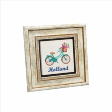 Hollanda Bisklet Görseli Baskılı Doğaltaş Tablo (20 x 20 Krg-30)